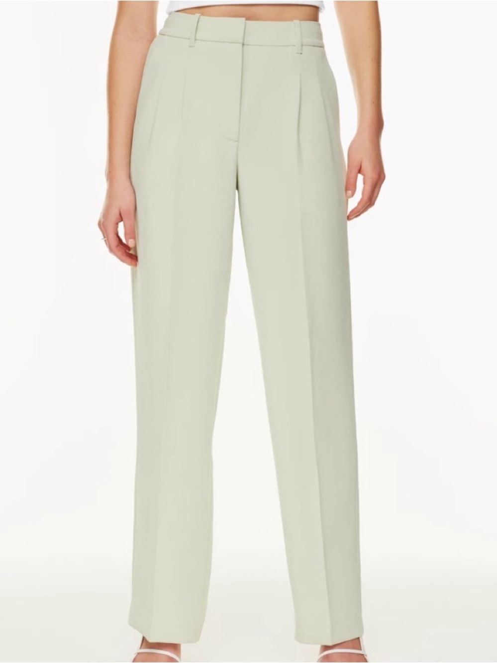 Aritzia effortless Wide-Leg Linen Trousers in pastel sage
